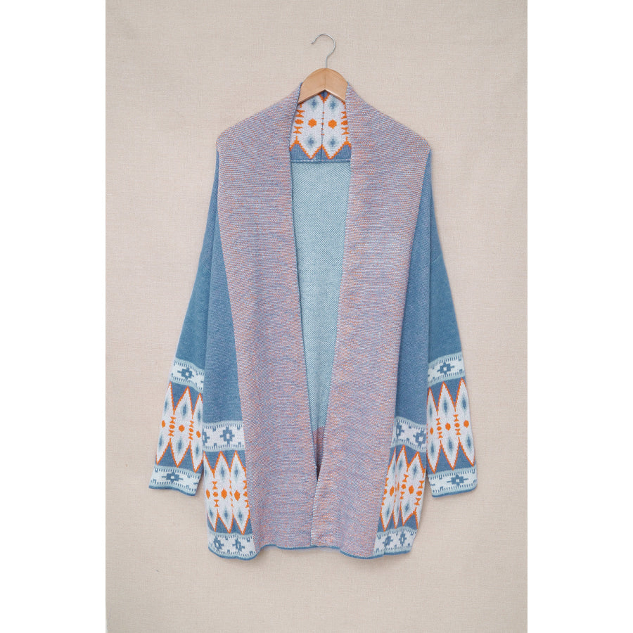 Geometric Open Front Long Sleeve Cardigan Apparel and Accessories