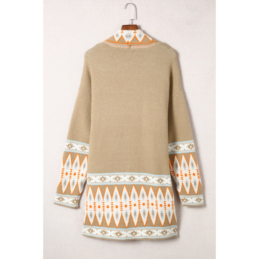 Geometric Open Front Long Sleeve Cardigan Apparel and Accessories