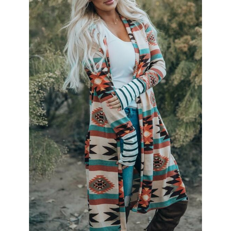 Geometric Open Front Long Sleeve Cardigan Multicolor / S