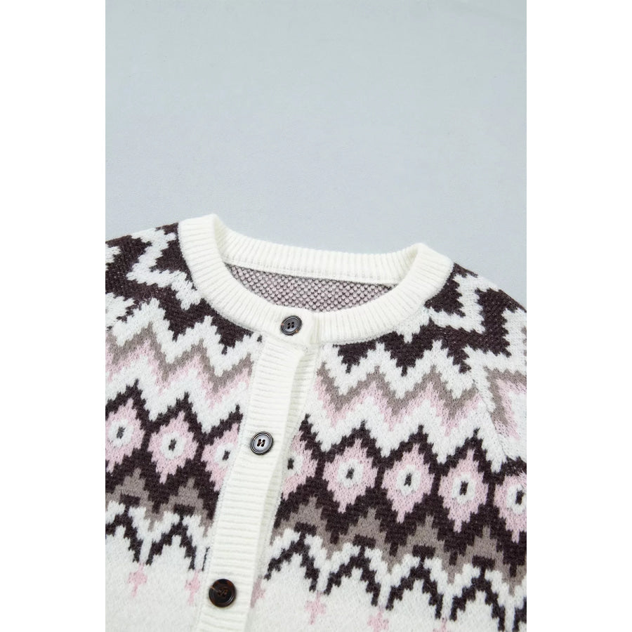 Geometric Pattern Brushed Knit Button Cardigan Apparel and Accessories