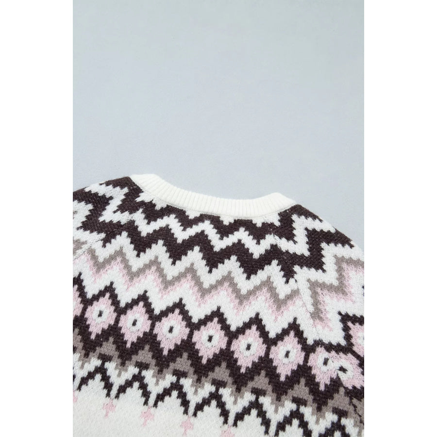 Geometric Pattern Brushed Knit Button Cardigan Apparel and Accessories