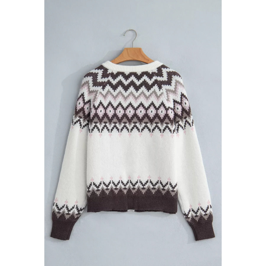 Geometric Pattern Brushed Knit Button Cardigan Apparel and Accessories