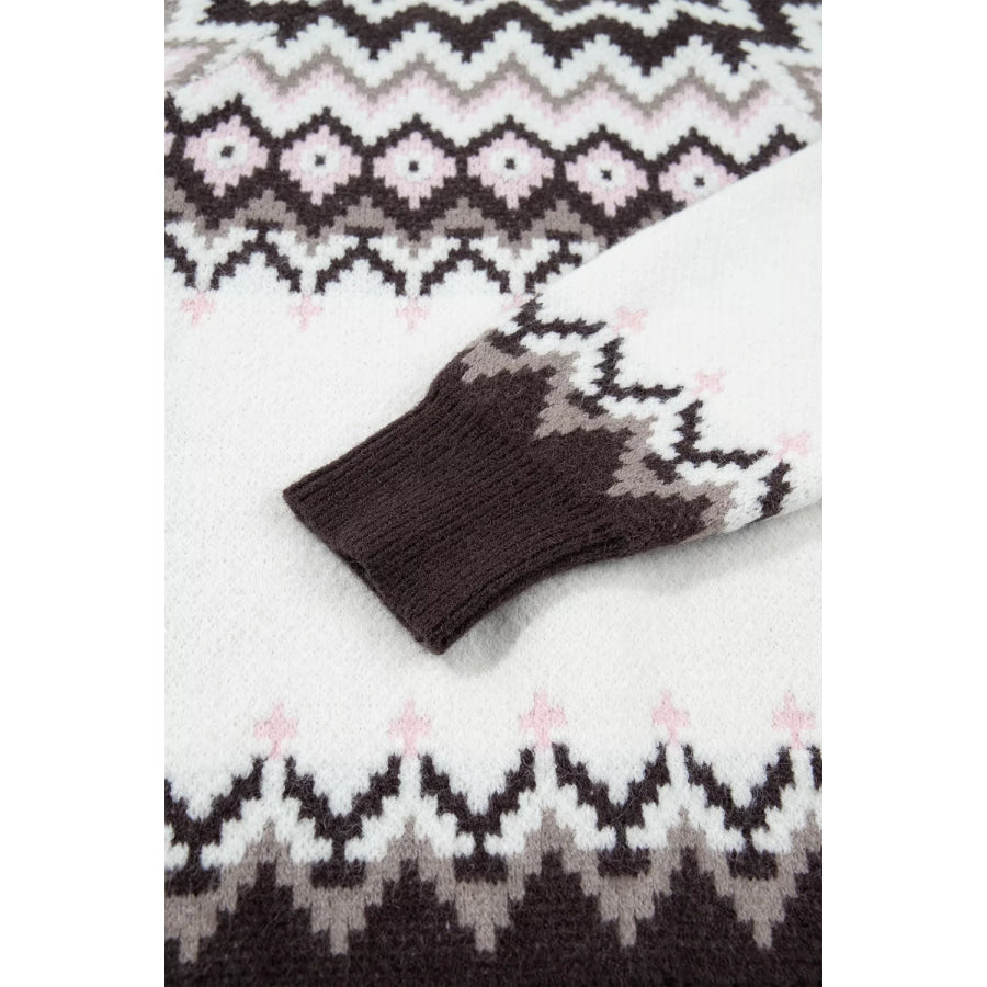 Geometric Pattern Brushed Knit Button Cardigan Apparel and Accessories