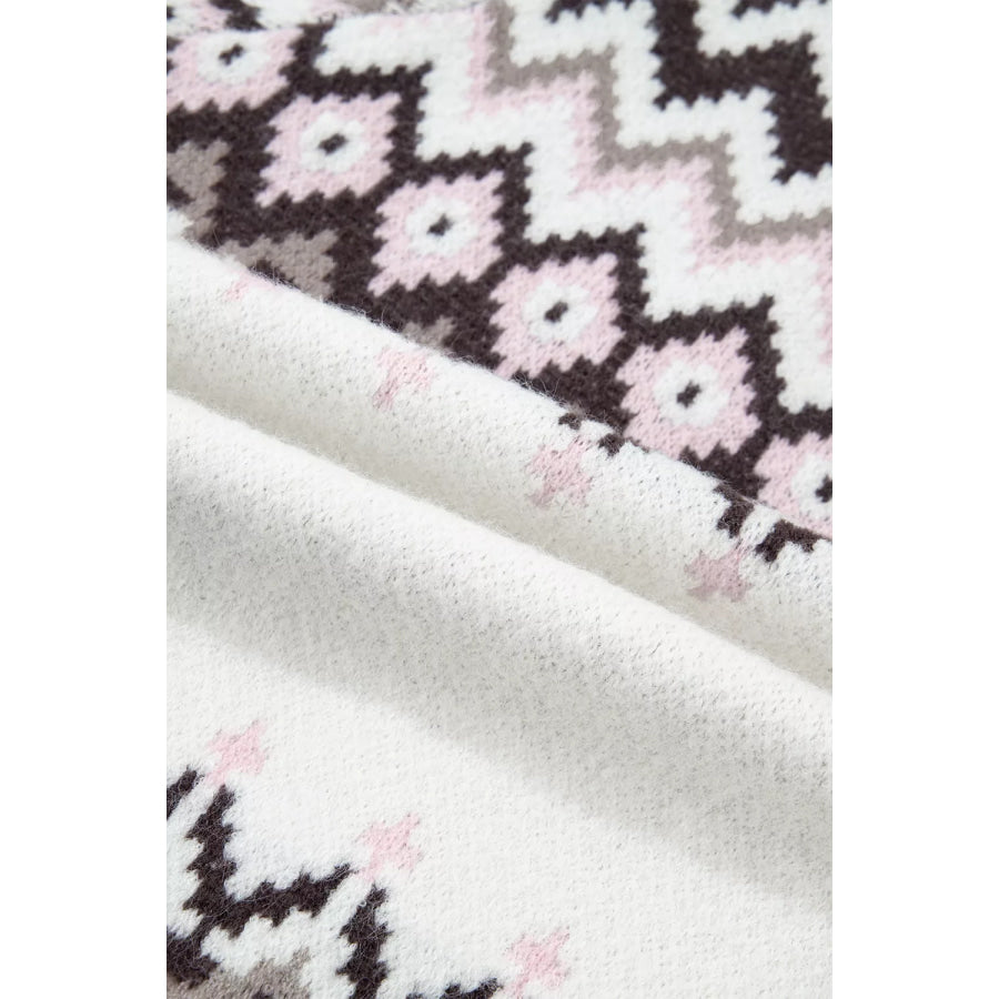 Geometric Pattern Brushed Knit Button Cardigan Apparel and Accessories