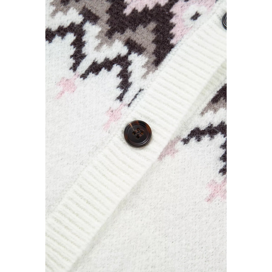 Geometric Pattern Brushed Knit Button Cardigan Apparel and Accessories