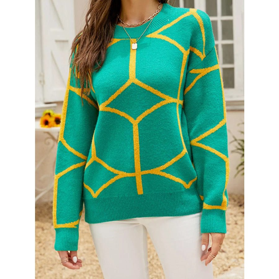 Geometric Pattern Crew Neck Sweater Apparel and Accessories