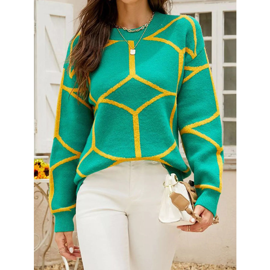 Geometric Pattern Crew Neck Sweater Apparel and Accessories