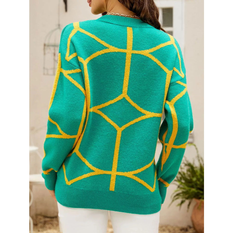 Geometric Pattern Crew Neck Sweater Apparel and Accessories