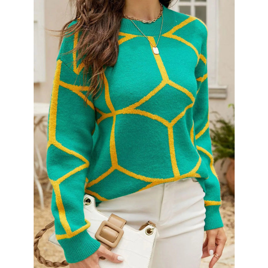 Geometric Pattern Crew Neck Sweater Apparel and Accessories