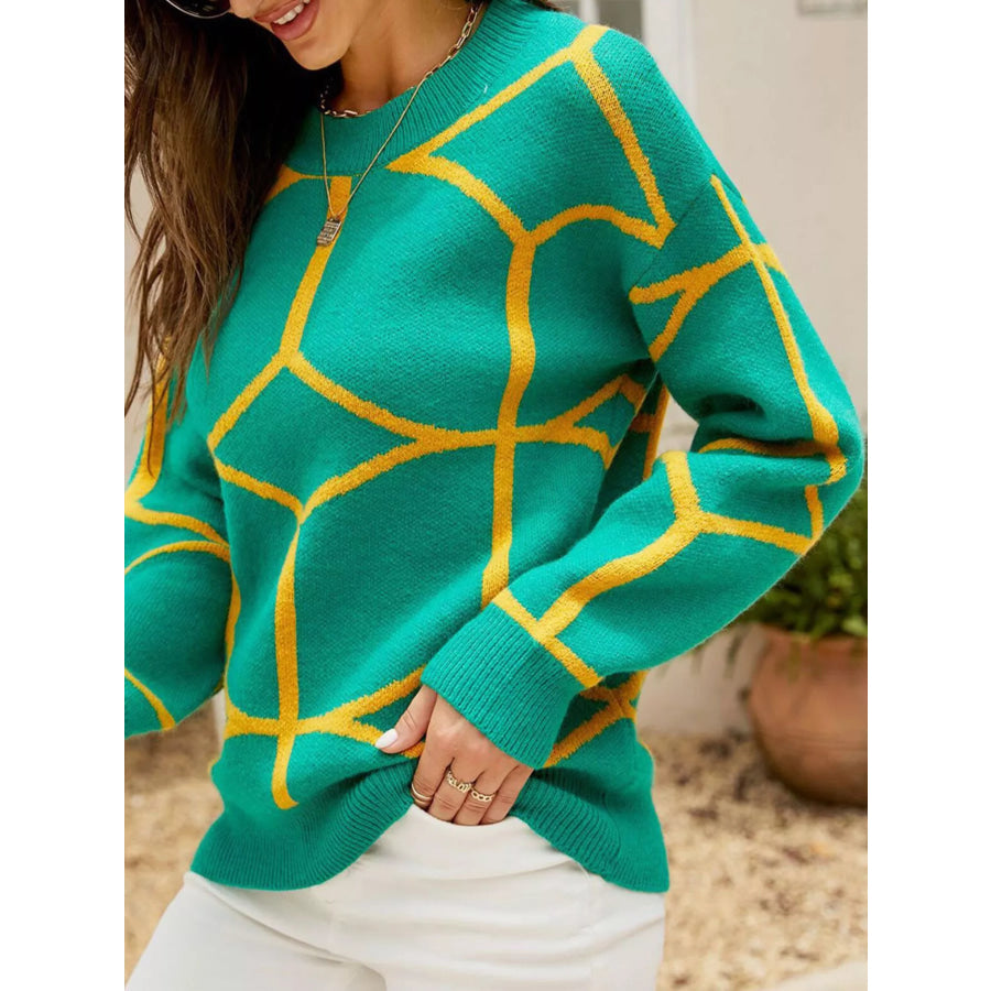 Geometric Pattern Crew Neck Sweater Apparel and Accessories