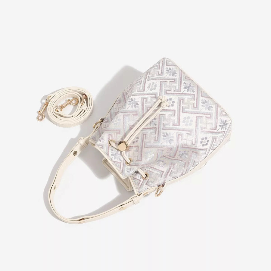 Geometric Pattern Drawstring Crossbody Bucket Bag Cream / onesize Apparel and Accessories