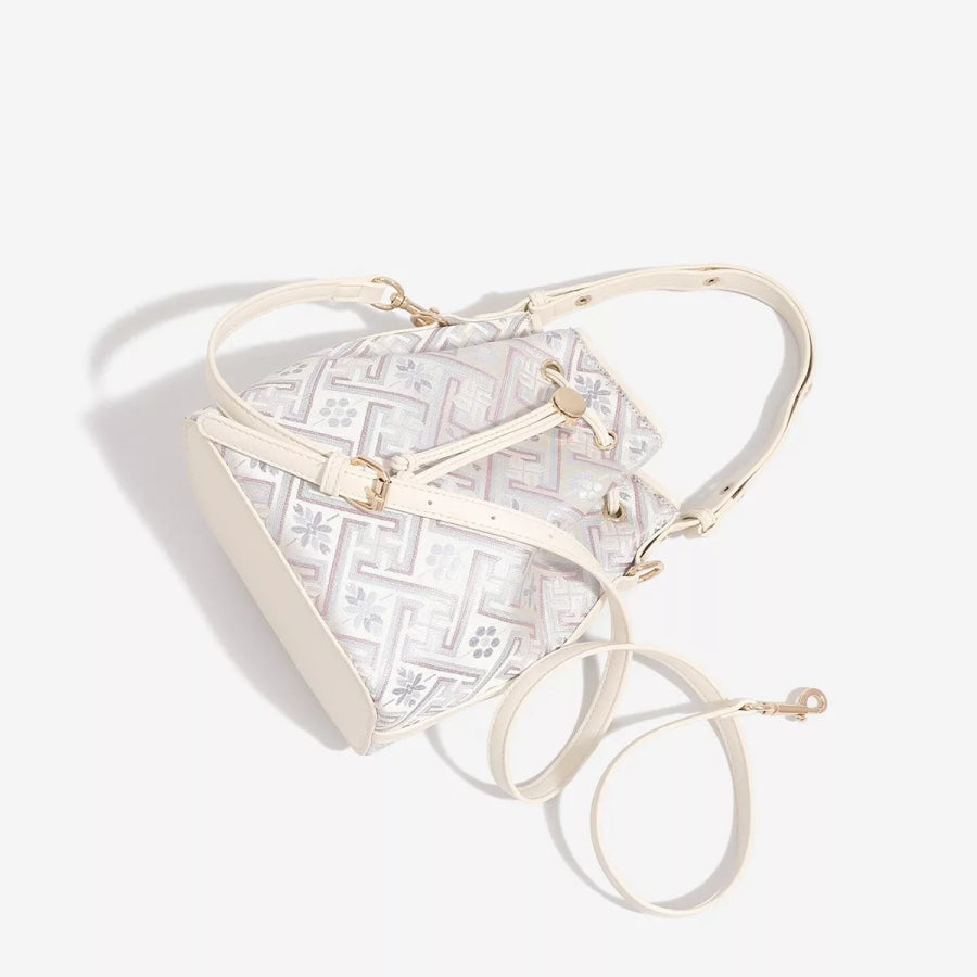 Geometric Pattern Drawstring Crossbody Bucket Bag Cream / onesize Apparel and Accessories