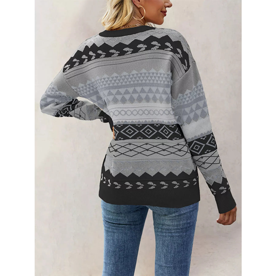 Geometric Pattern Dropped Shoulder Sweater Apparel and Accessories