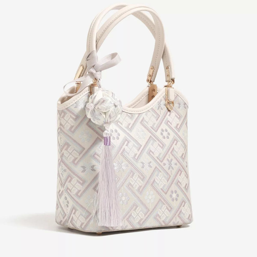Geometric Pattern Handbag Beige / onesize Apparel and Accessories