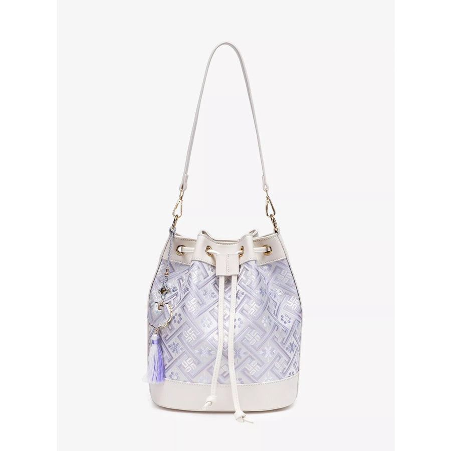 Geometric Pattern Jacquard Drawstring Bucket Crossbody Bag White / onesize