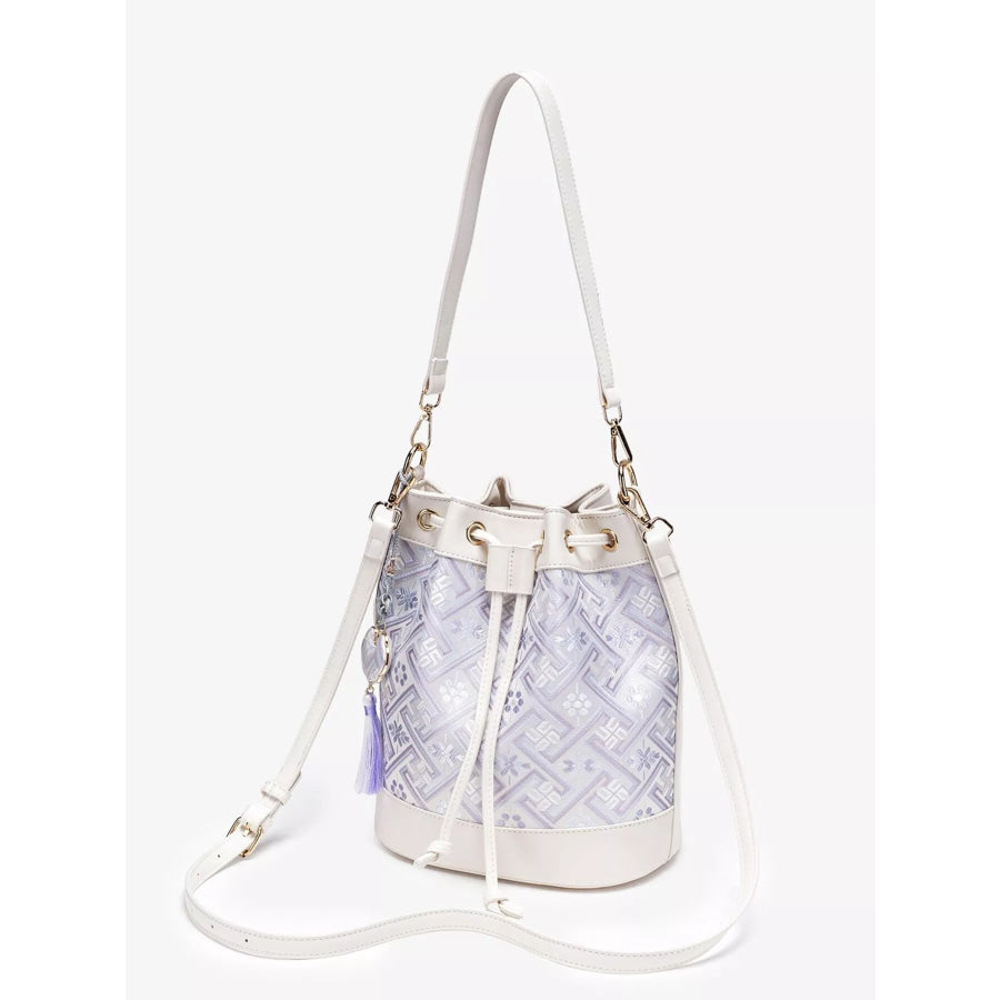 Geometric Pattern Jacquard Drawstring Bucket Crossbody Bag White / onesize