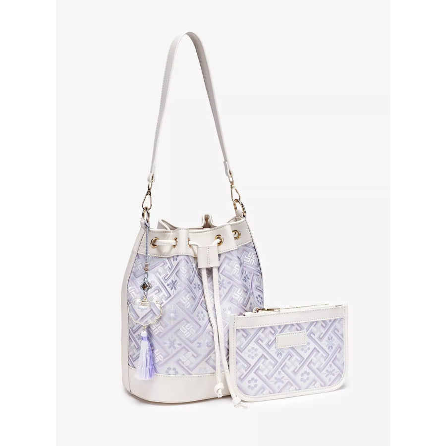 Geometric Pattern Jacquard Drawstring Bucket Crossbody Bag White / onesize