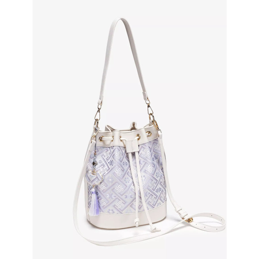 Geometric Pattern Jacquard Drawstring Bucket Crossbody Bag White / onesize