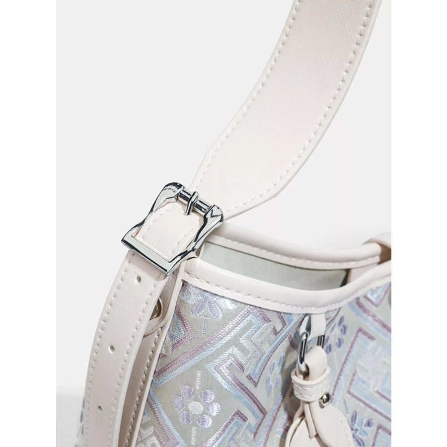 Geometric Pattern Jacquard Shoulder Bag with Adjustable Strap Light Blue / onesize Apparel and Accessories
