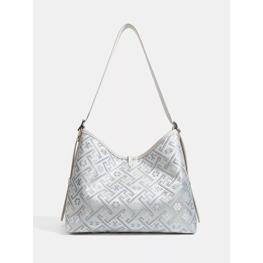 Geometric Pattern Jacquard Shoulder Bag with Adjustable Strap Light Blue / onesize Apparel and Accessories