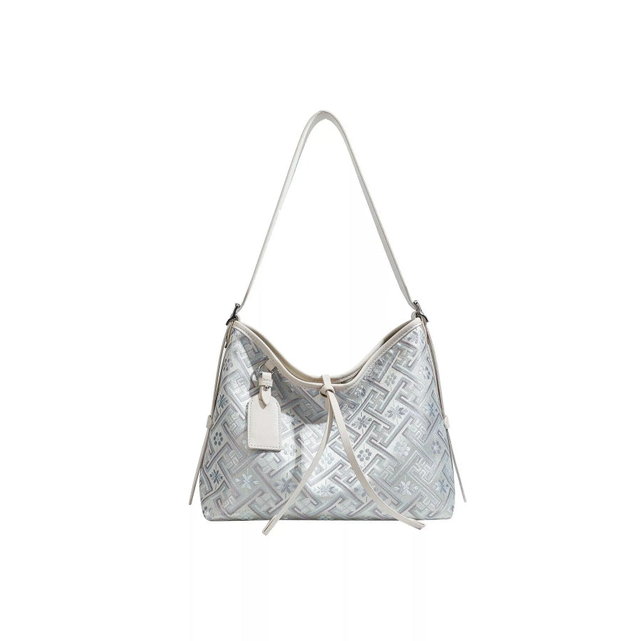 Geometric Pattern Jacquard Shoulder Bag with Adjustable Strap Light Blue / onesize Apparel and Accessories