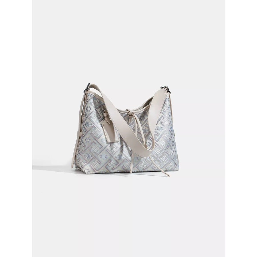 Geometric Pattern Jacquard Shoulder Bag with Adjustable Strap Light Blue / onesize Apparel and Accessories