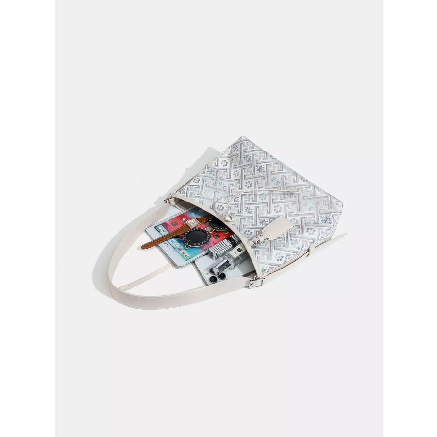 Geometric Pattern Jacquard Shoulder Bag with Adjustable Strap Light Blue / onesize Apparel and Accessories