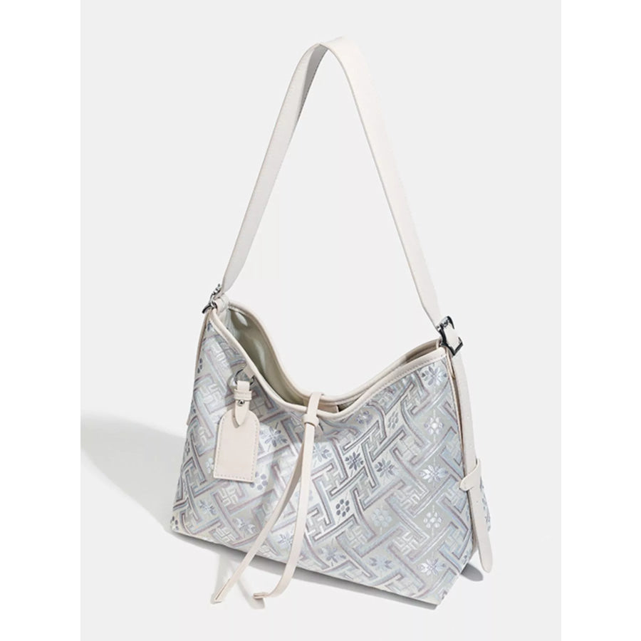 Geometric Pattern Jacquard Shoulder Bag with Adjustable Strap Light Blue / onesize Apparel and Accessories