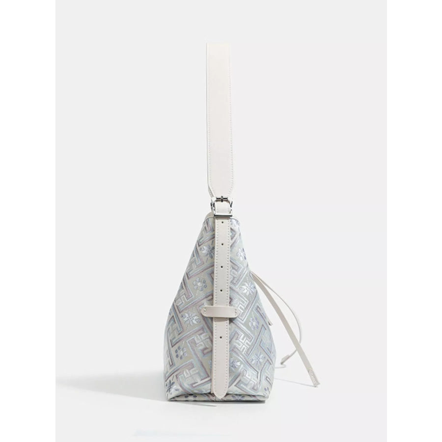 Geometric Pattern Jacquard Shoulder Bag with Adjustable Strap Light Blue / onesize Apparel and Accessories