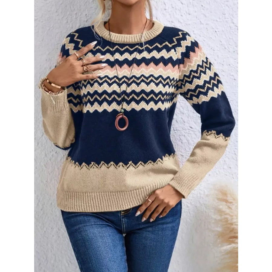 Geometric Pattern Knitted Sweater Apparel and Accessories