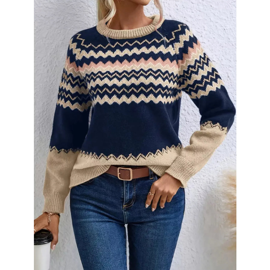 Geometric Pattern Knitted Sweater Apparel and Accessories