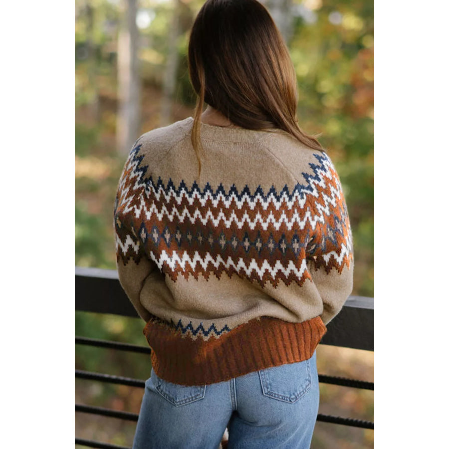 Geometric Pattern Long Sleeve Sweater Apparel and Accessories