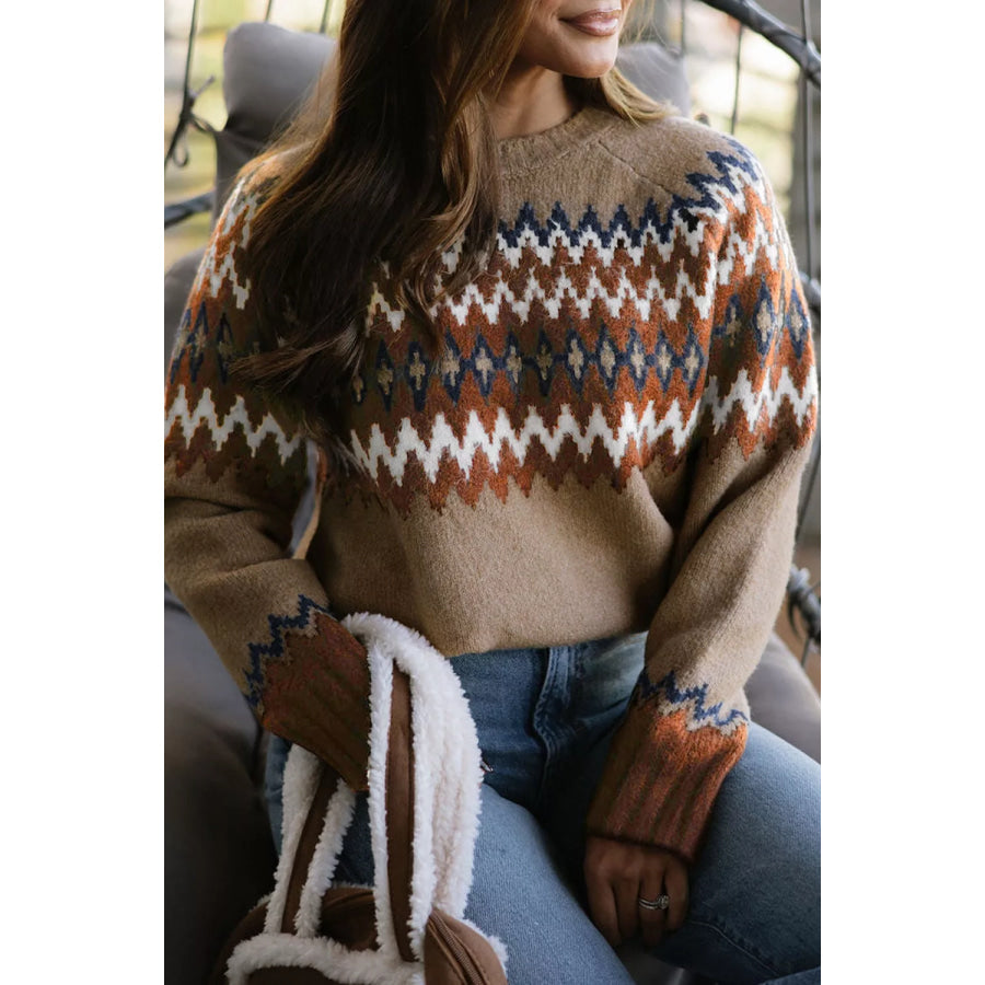 Geometric Pattern Long Sleeve Sweater Apparel and Accessories