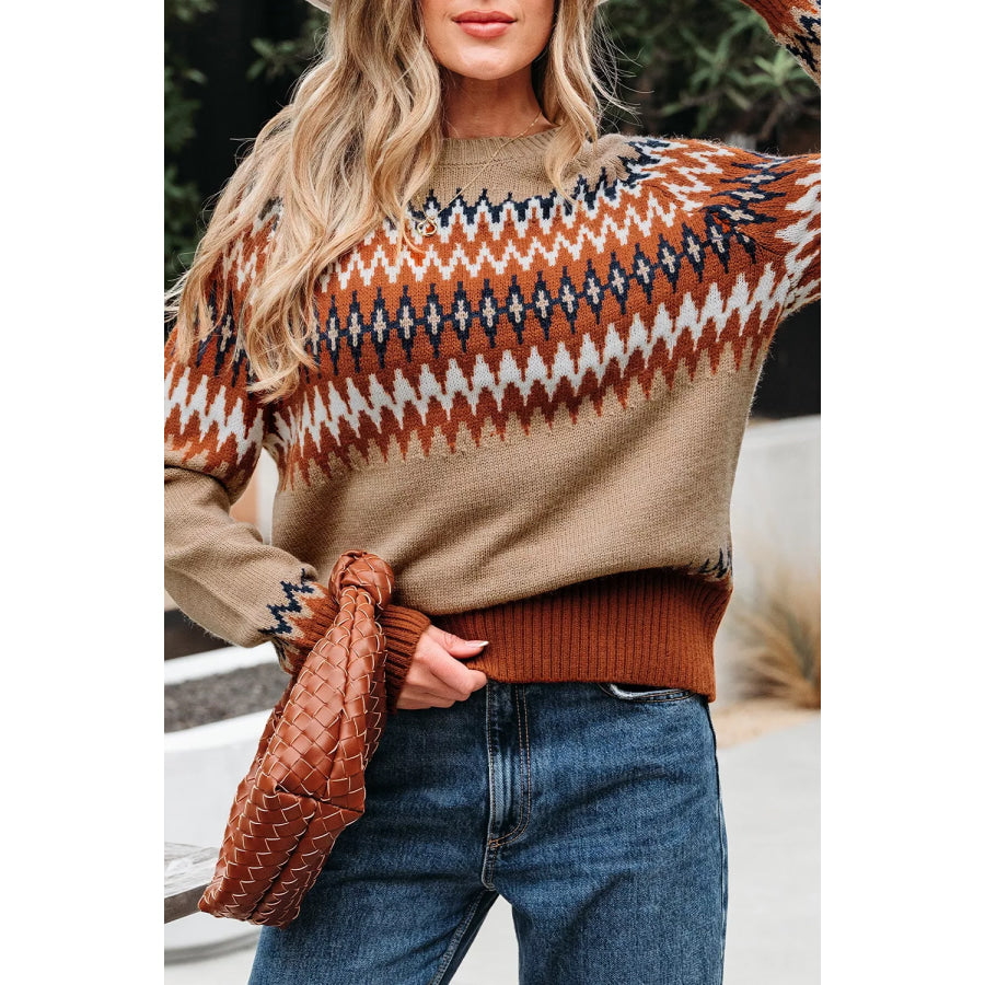 Geometric Pattern Long Sleeve Sweater Apparel and Accessories