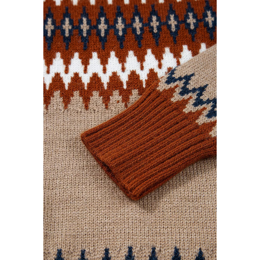 Geometric Pattern Long Sleeve Sweater Apparel and Accessories