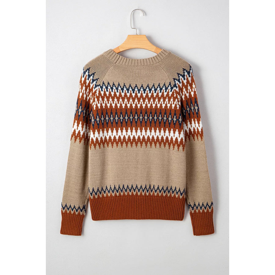 Geometric Pattern Long Sleeve Sweater Apparel and Accessories
