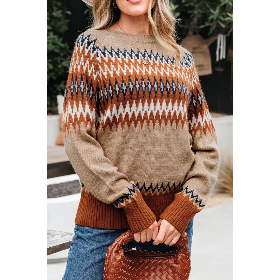 Geometric Pattern Long Sleeve Sweater Apparel and Accessories