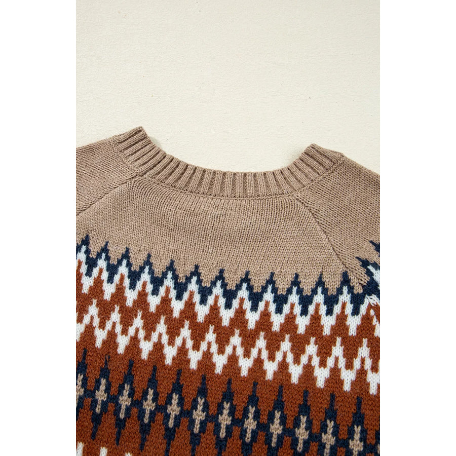 Geometric Pattern Long Sleeve Sweater Apparel and Accessories