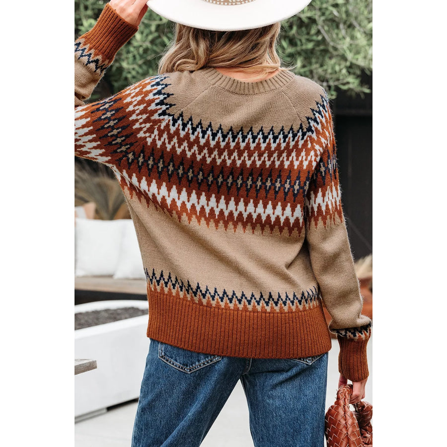 Geometric Pattern Long Sleeve Sweater Apparel and Accessories