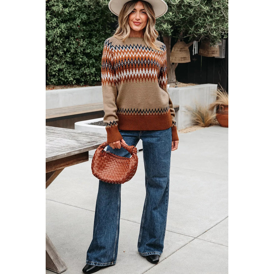Geometric Pattern Long Sleeve Sweater Apparel and Accessories