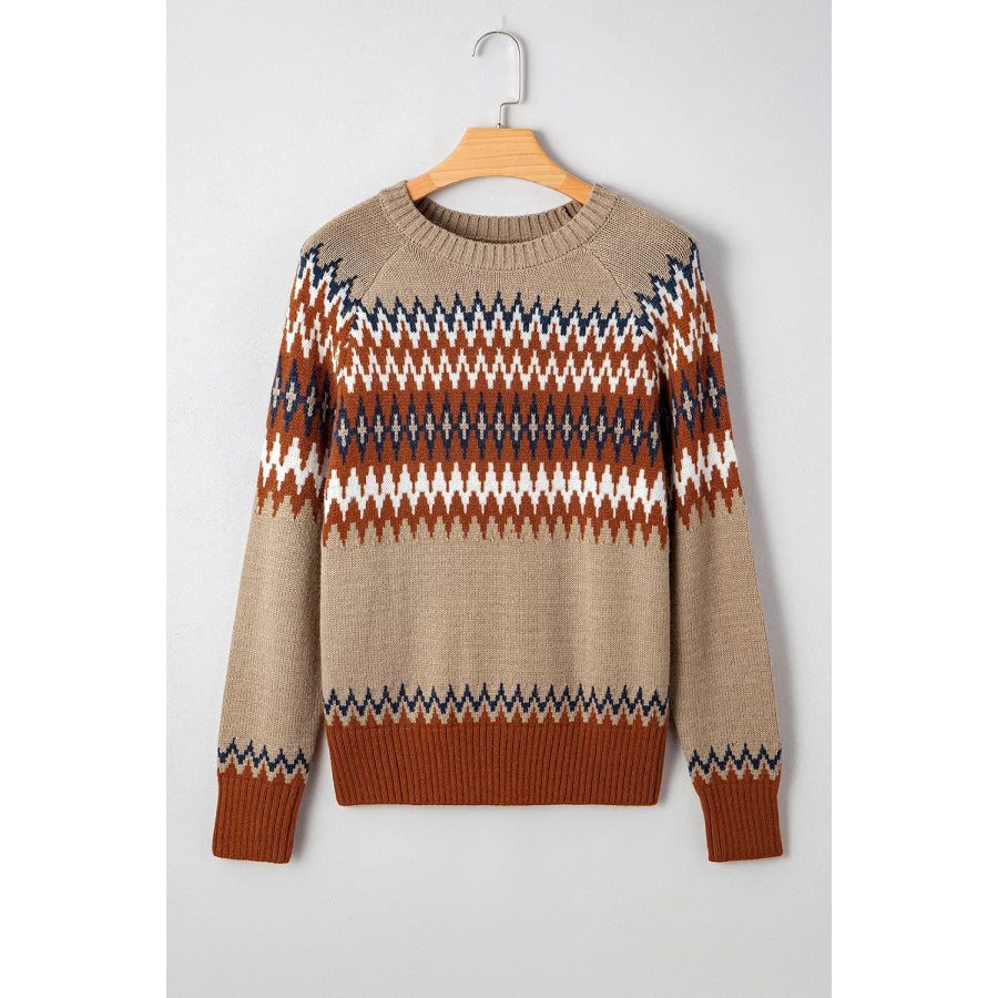 Geometric Pattern Long Sleeve Sweater Apparel and Accessories