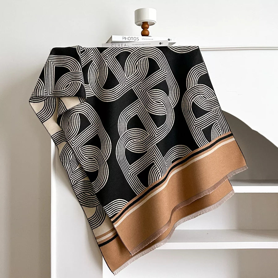 Geometric Pattern Raw Hem Scarf Apparel and Accessories