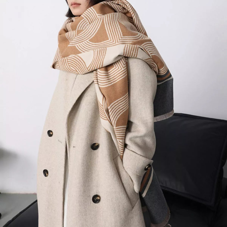 Geometric Pattern Raw Hem Scarf Apparel and Accessories
