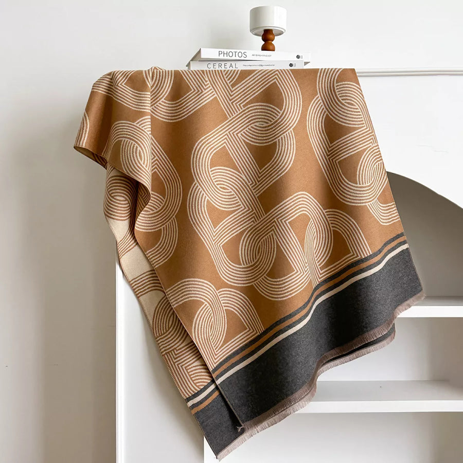 Geometric Pattern Raw Hem Scarf Apparel and Accessories