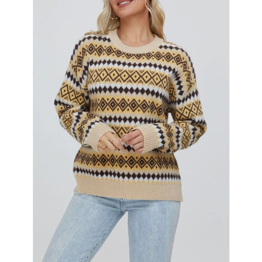 Geometric Pattern Round Neck Sweater Apparel and Accessories