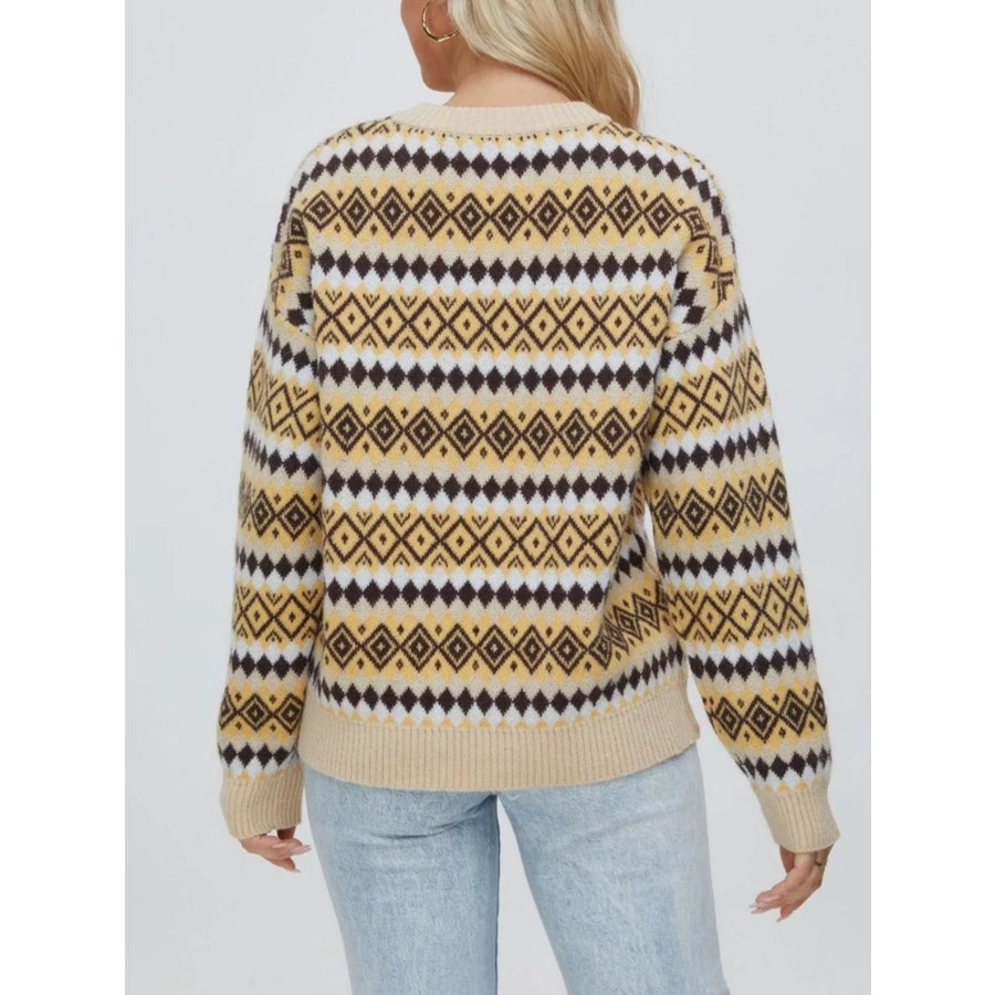 Geometric Pattern Round Neck Sweater Apparel and Accessories