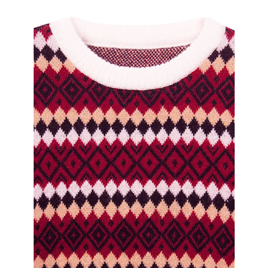 Geometric Pattern Round Neck Sweater Apparel and Accessories