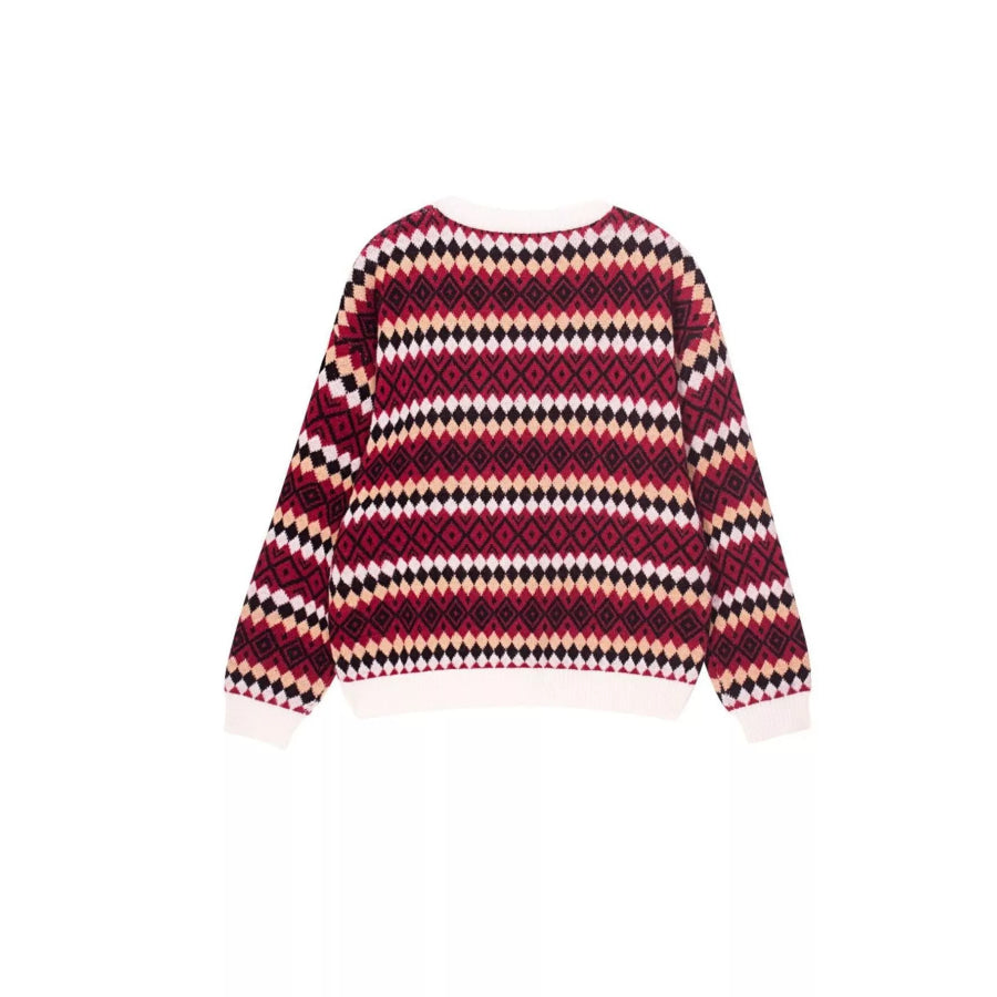 Geometric Pattern Round Neck Sweater Apparel and Accessories