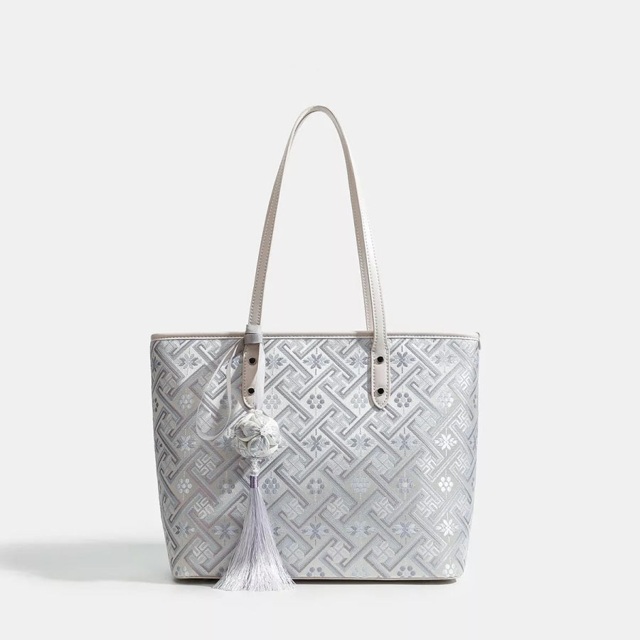 Geometric Pattern Tote Bag Light Blue / One Size Apparel and Accessories
