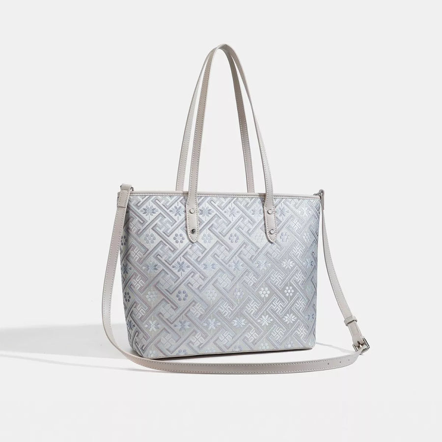 Geometric Pattern Tote Bag Light Blue / One Size Apparel and Accessories